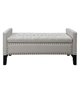 Inspired Home Emmaline Linen Button Tufted Silver Nailhead Trim Storage Bench