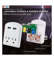 5 Core European Travel Plug Adapter, International Power Plug w/ 2 Usb, 2 Outlet Surge Protector Adaptor Charger