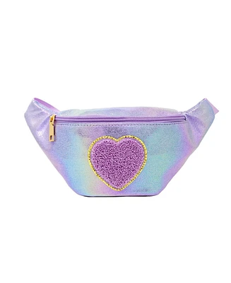 Girl's Purple Shiny Heart Patch Sling Bag