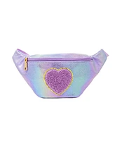 Girl's Purple Shiny Heart Patch Sling Bag