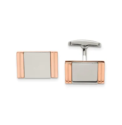 Chisel Stainless Steel Polished Rose Ip-plated Rectangle Cufflinks