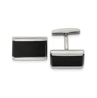 Chisel Stainless Steel Polished Black Onyx Rectangle Cufflinks