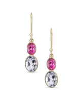 Bling Jewelry Classic Elegant 10K Gold Faceted Briolette Bezel Set Double Oval Natural Amethyst Pink Sapphire Dangle Drop Earrings Wire Fish Hook