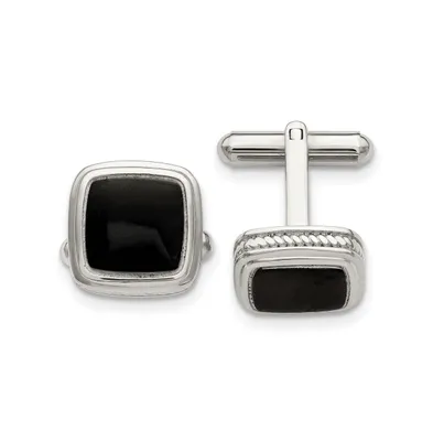 Chisel Stainless Steel Polished Black plated Textured Edge Cufflinks