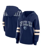 Women's Fanatics Navy Distressed Memphis Grizzlies Bold Move Dolman V-Neck Pullover Hoodie