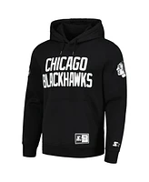 Men's Starter Black Chicago Blackhawks Hat Trick Pullover Hoodie