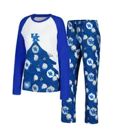 Women's Concepts Sport Royal Kentucky Wildcats Tinsel Ugly Sweater Long Sleeve T-shirt and Pants Sleep Set