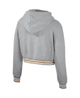 Women's The Wild Collective Heather Gray Distressed Tennessee Volunteers Cropped Shimmer Pullover Hoodie