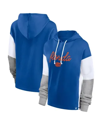 Women's Fanatics Royal, White Florida Gators Play It Safe Colorblock Pullover Hoodie