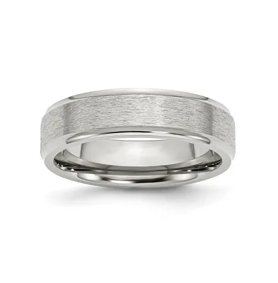 Chisel Stainless Steel Polished Satin Center 6mm Ridged Edge Band Ring
