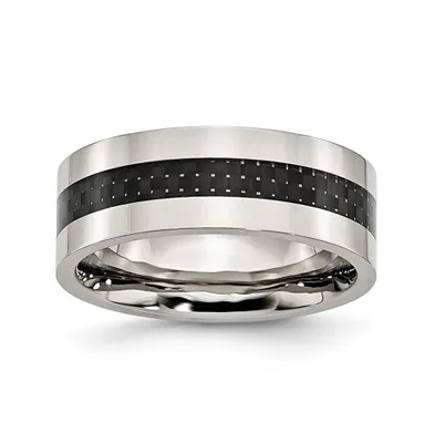 Chisel Stainless Steel Black Fiber Inlay 8mm Flat Band Ring