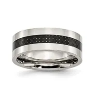 Chisel Stainless Steel Black Fiber Inlay 8mm Flat Band Ring