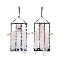 3 Pcs Animated Hanging Caged Ghost Shaking Scary Chained Skull Prisoner Prop Sound Sensor