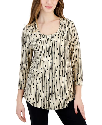 Jm Collection Petite Printed 3/4-Sleeve Rayon Span Top, Created for Macy's
