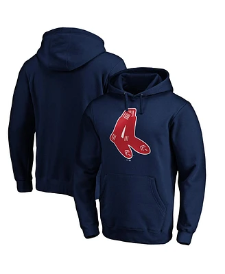 Men's Fanatics Navy Distressed Boston Red Sox Cooperstown Collection Huntington Logo Fitted Pullover Hoodie