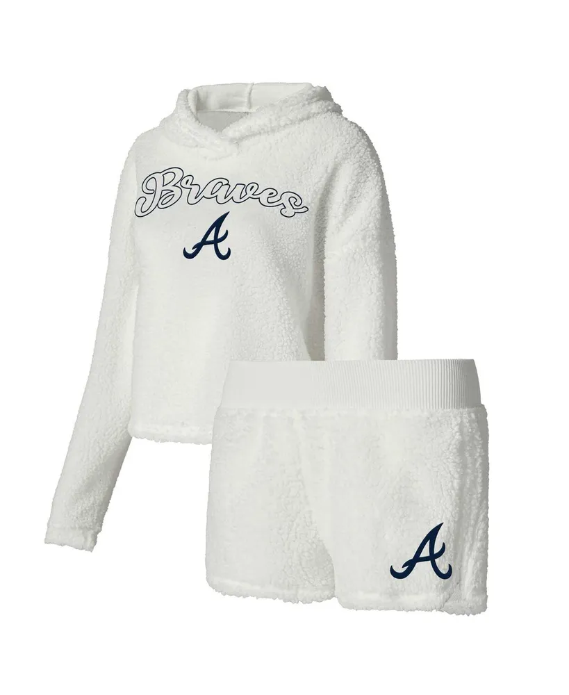 Women's Concepts Sport Cream Atlanta Braves Fluffy Hoodie Top and Shorts Sleep Set