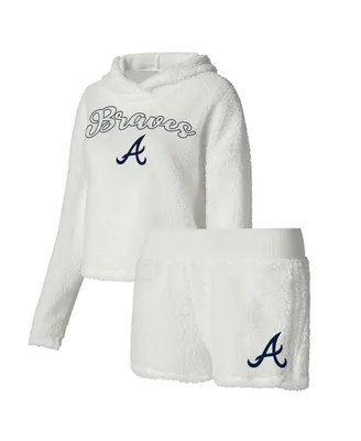 Women's Concepts Sport Cream Atlanta Braves Fluffy Hoodie Top and Shorts Sleep Set