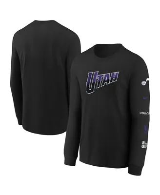 Big Boys Nike Black Distressed Utah Jazz 2023/24 City Edition Max90 Long Sleeve T-shirt