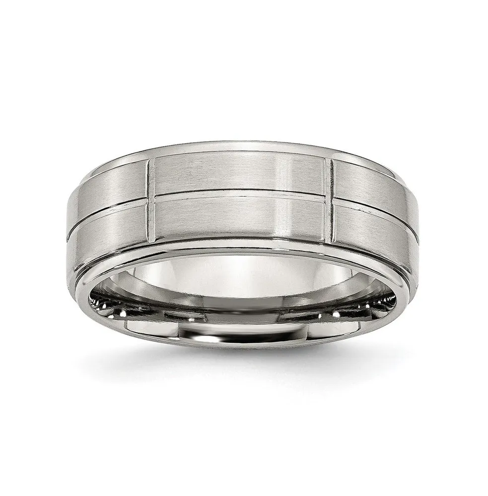 Chisel Stainless Steel Brushed Polished Grooved 8mm Edge Band Ring