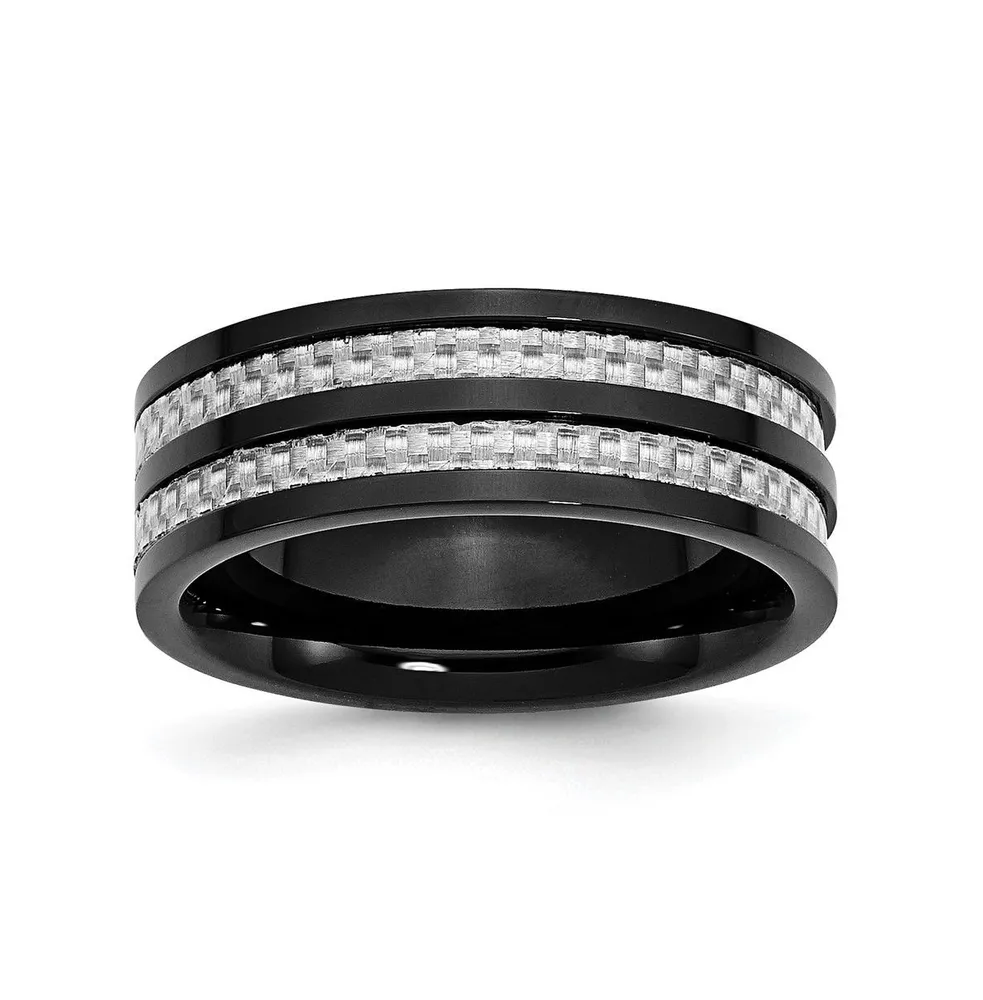 Chisel Stainless Steel Black Ip-plated Grey Fiber Inlay 8mm Band Ring