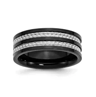 Chisel Stainless Steel Black Ip-plated Grey Fiber Inlay 8mm Band Ring