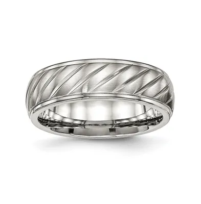 Chisel Stainless Steel Polished Brushed Center 7mm Grooved Band Ring
