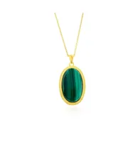 Sterling Silver or Gold plated over Oval Malachite Beaded Border Pendant Necklace