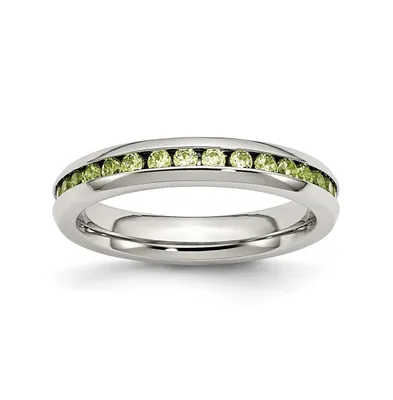 Chisel Stainless Steel Polished 4mm August Light Green Cz Ring