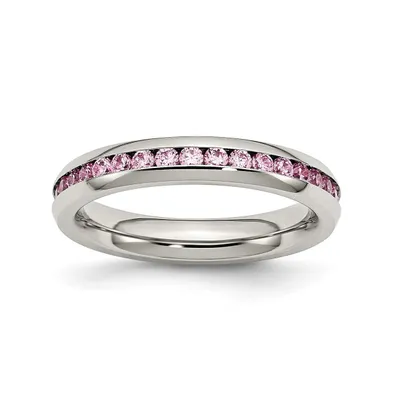 Chisel Stainless Steel Polished 4mm October Pink Cz Ring