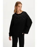 Women's Crystal Stone Detailed Knit Sweater