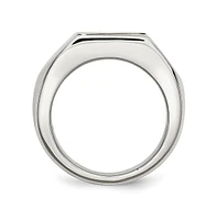 Chisel Stainless Steel Brushed Polished 14K Gold Stripe Signet Ring