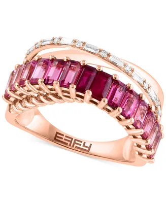 Effy Ruby (1/3 ct. t.w.), Pink Tourmaline (1-1/10 ct .t.w.) & Diamond (1/8 ct. t.w.) Ombre Crossover Ring in 14k Rose Gold