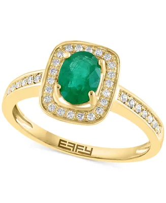 Effy Emerald (3/4 ct. t.w.) & Diamond (1/6 ct. t.w.) Halo Ring in 14k Gold