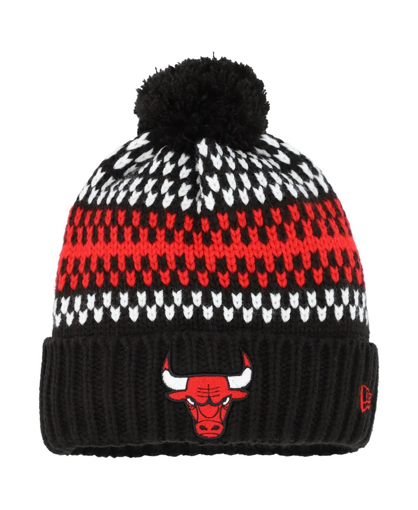 Girls Youth New Era Black Chicago Bulls Cozy Cuffed Knit Hat with Pom