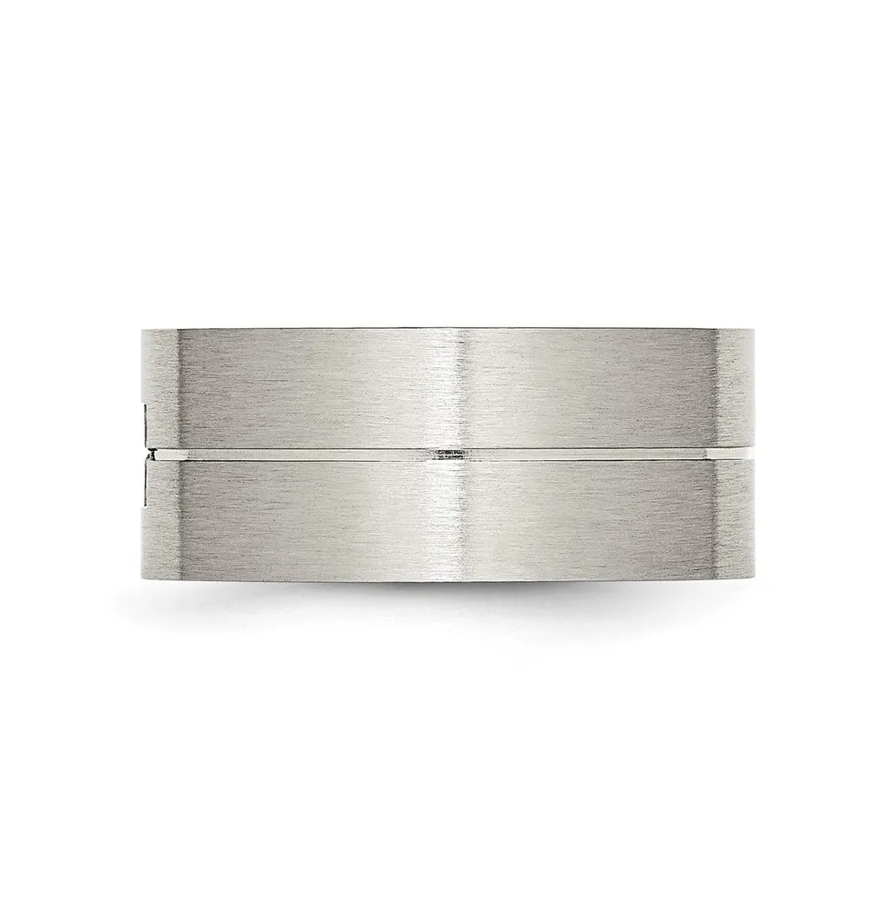 Chisel Stainless Steel Brushed with Cz 10mm Flat Band Ring