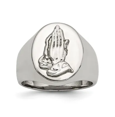 Chisel Stainless Steel Polished Sterling Silver Praying Hands Ring