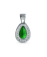 Bling Jewelry Classic Bridal Jewelry Pear Shape Solitaire Teardrop Halo Aaa 15CT Cz Simulated Emerald Green Pendant Necklace Prom Bridesmaid Wedding R