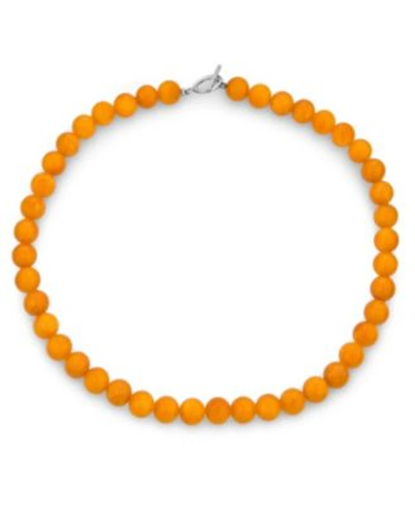 Bling Jewelry Plain Simple Smooth Classic Yellow Orange Created Synthetic Jade Round 10MM Bead Strand Necklace Silver Plated Toggle Clasp