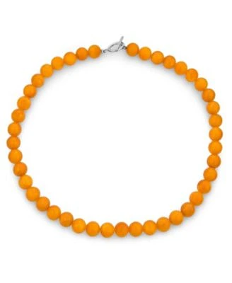 Bling Jewelry Plain Simple Smooth Classic Yellow Orange Created Synthetic Jade Round 10MM Bead Strand Necklace Silver Plated Toggle Clasp
