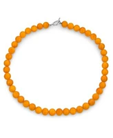 Bling Jewelry Plain Simple Smooth Classic Yellow Orange Created Synthetic Jade Round 10MM Bead Strand Necklace Silver Plated Toggle Clasp