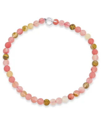 Bling Jewelry Multi Color Simple Mixed Taupe Jasper and Pink Natural Rose Quartz Matte Round 10MM Bead Strand Necklace For Women Silver Plated Clasp 1