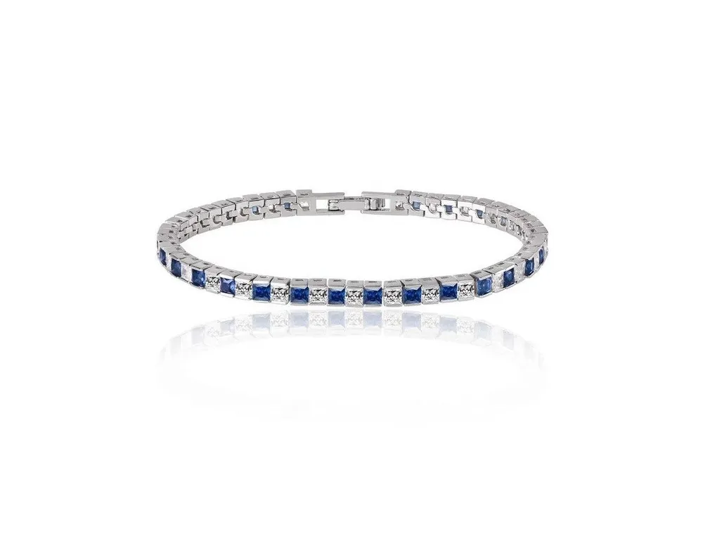 Princess Cut Tennis Bracelet with White Diamond and Sapphire Cz