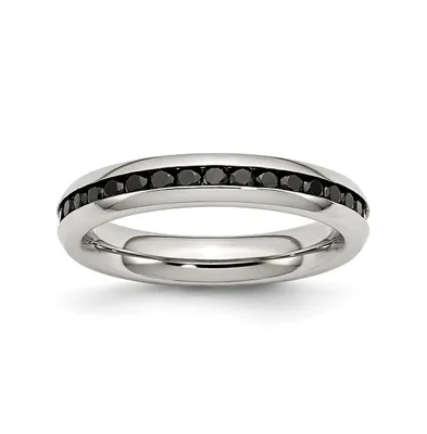 Chisel Stainless Steel Polished 4mm Black Cz Ring