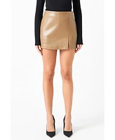 Women's Pu Slit Detail Skort