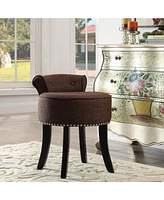 Inspired Home Margot Linen Nailhead Trim Rolled Back Vanity Stool