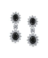 Bling Jewelry Art Deco Style Crown Halo Oval Cubic Zirconia Black Cz Fashion Formal Dangle Drop Earrings For Women For Prom smaid Rhodium Plated