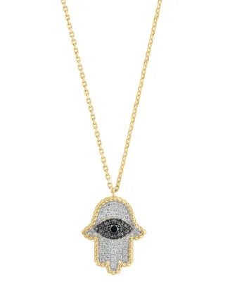 Effy Black & White Diamond (1/2 ct. t.w.) Hamsa Hand 18" Pendant Necklace in 14k Gold