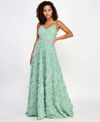Say Yes Juniors' 3D Rosettes-Skirt Shirred-Top Gown, Created for Macy's