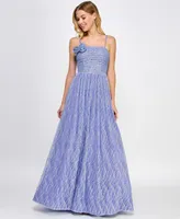 City Studios Juniors' Rosette Glitter Tulle Gown, Created for Macy's