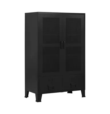 Office Cabinet with Mesh Doors Industrial Black 29.5"x15.7"x47.2" Steel